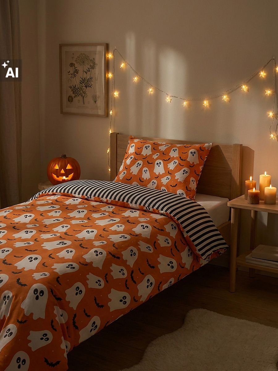 Lenjerie Halloween portocalie, 140 × 200 cm - fotografia 4